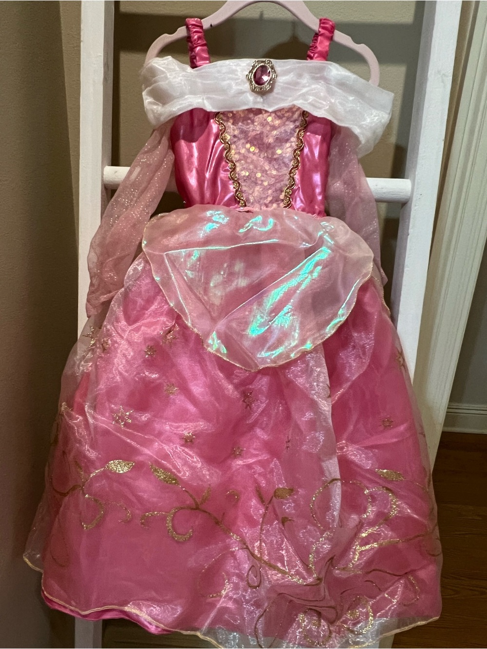 Girls' Pink Princess Costume Dress with Jewel Accent